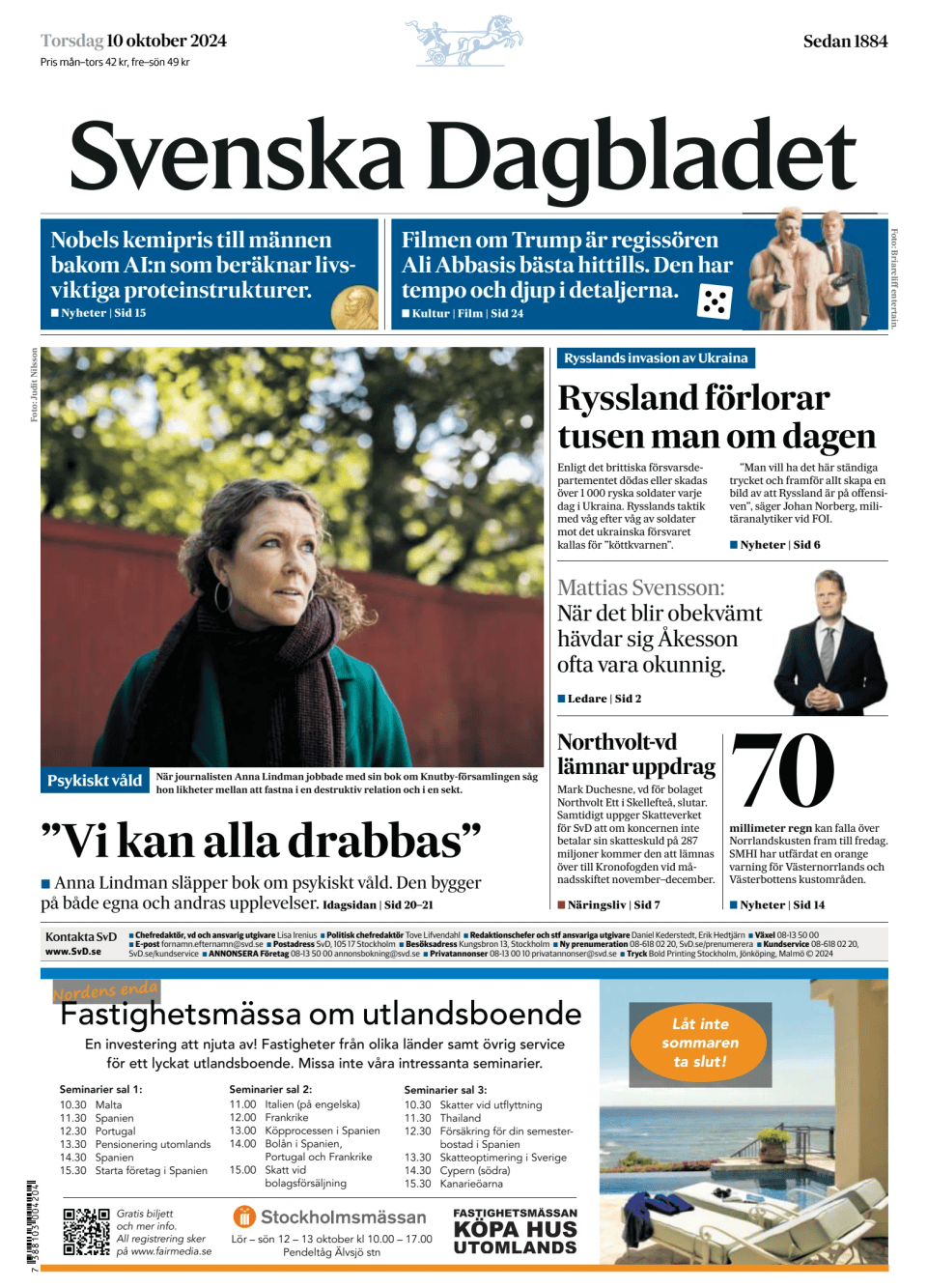 Prima-pagina-Svenska Dagbladet-edizione-di-oggi-20241010